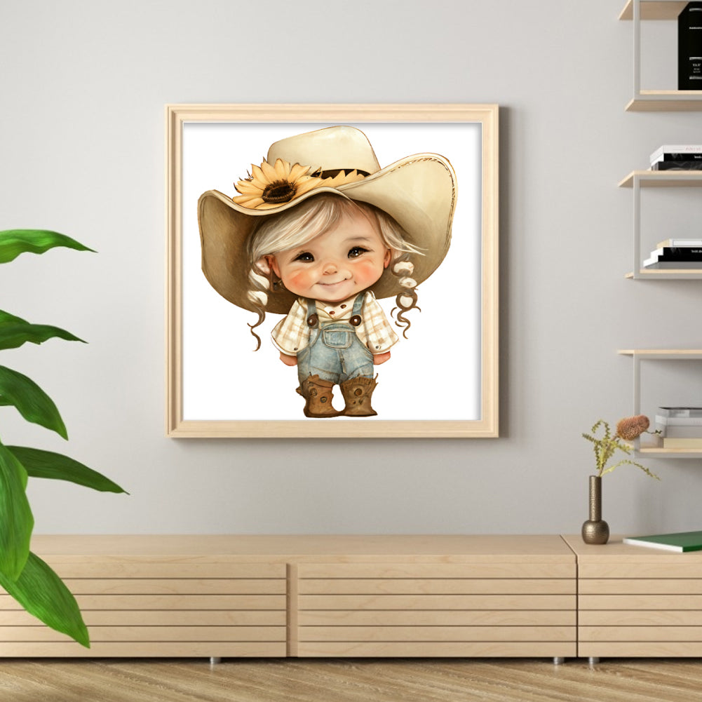 Sunflower Denim Baby - 18CT Stamped Cross Stitch 25*25CM