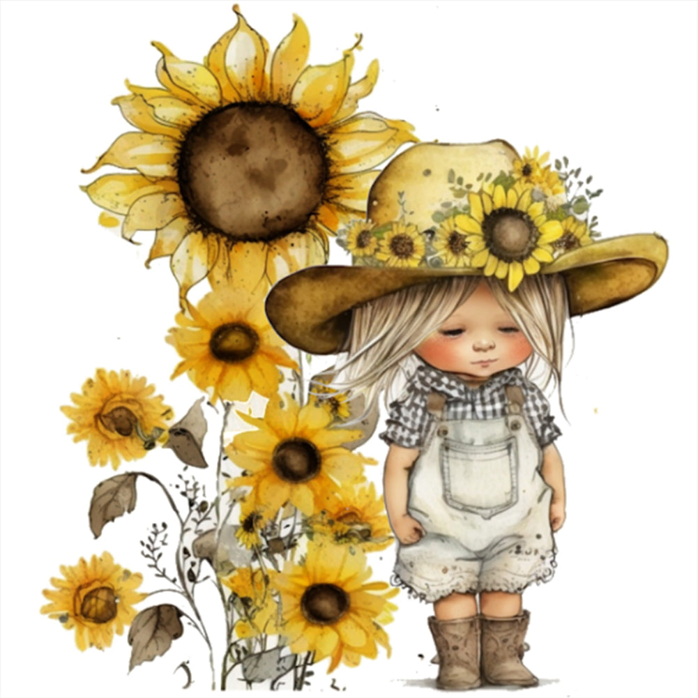 Sunflower Denim Baby - 18CT Stamped Cross Stitch 25*25CM