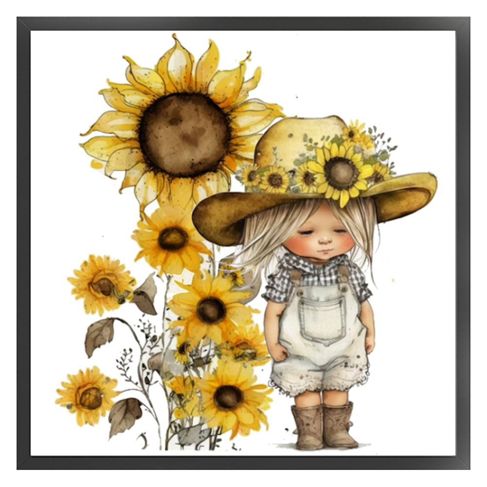 Sunflower Denim Baby - 18CT Stamped Cross Stitch 25*25CM