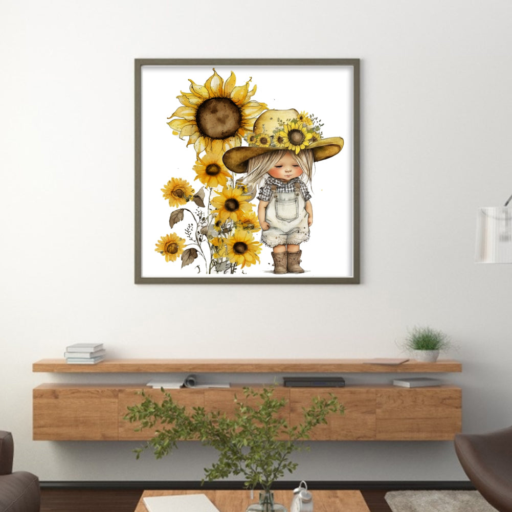 Sunflower Denim Baby - 18CT Stamped Cross Stitch 25*25CM