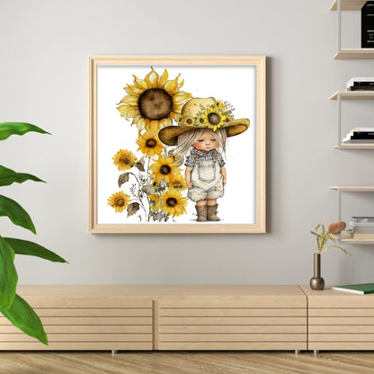 Sunflower Denim Baby - 18CT Stamped Cross Stitch 25*25CM