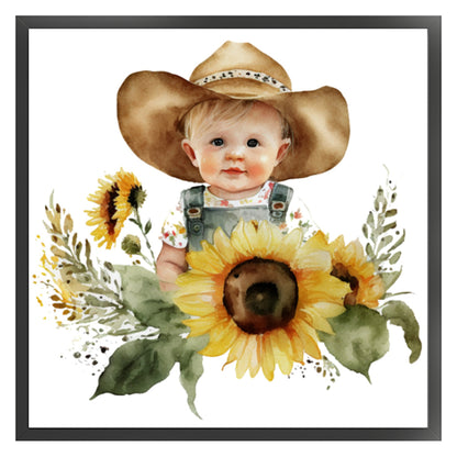 Sunflower Denim Baby - 18CT Stamped Cross Stitch 25*25CM