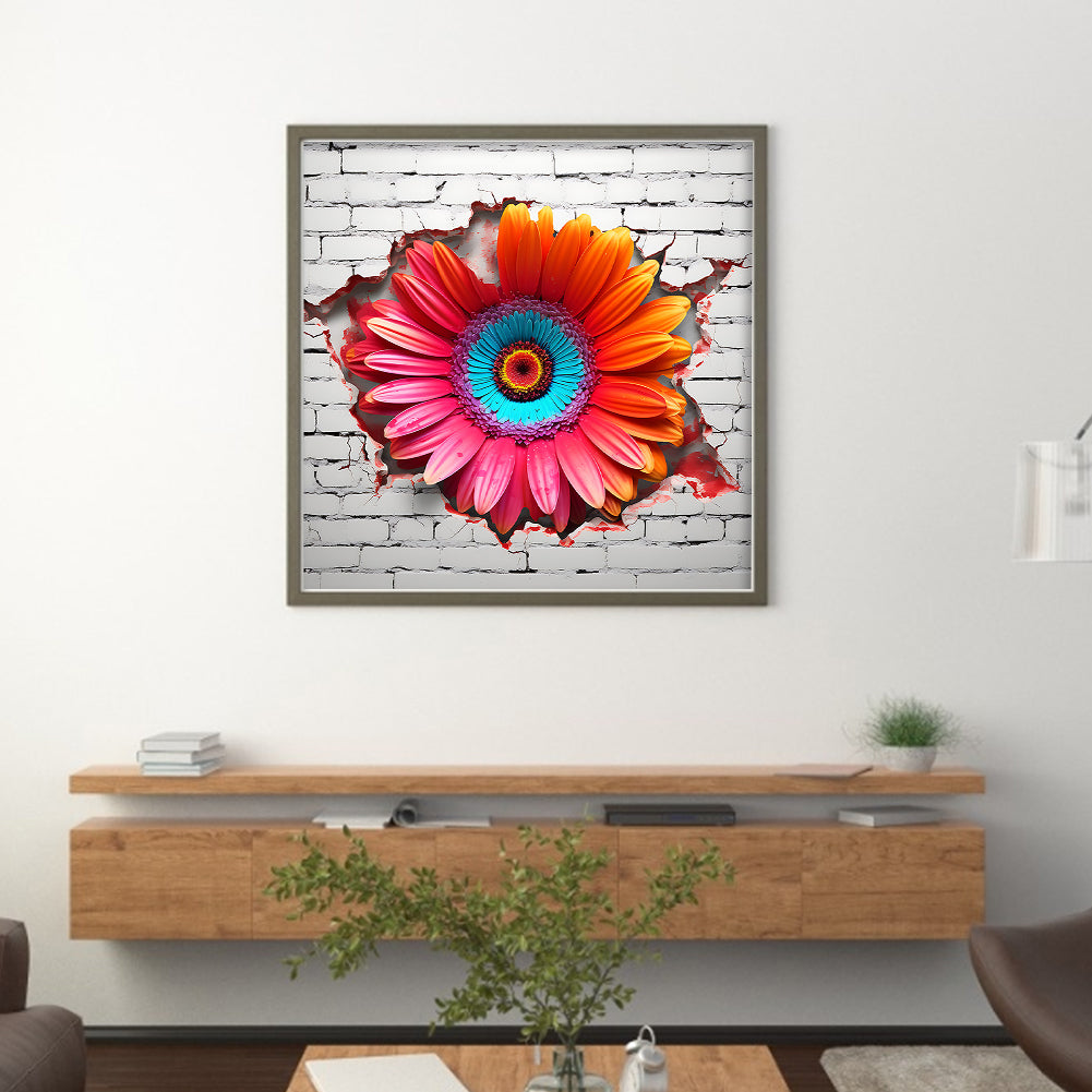 Chrysanthemums On The Wall - 11CT Stamped Cross Stitch 40*40CM