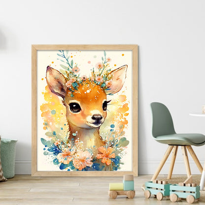 Flowers And Deer - 11CT Stamped Cross Stitch 40*50CM