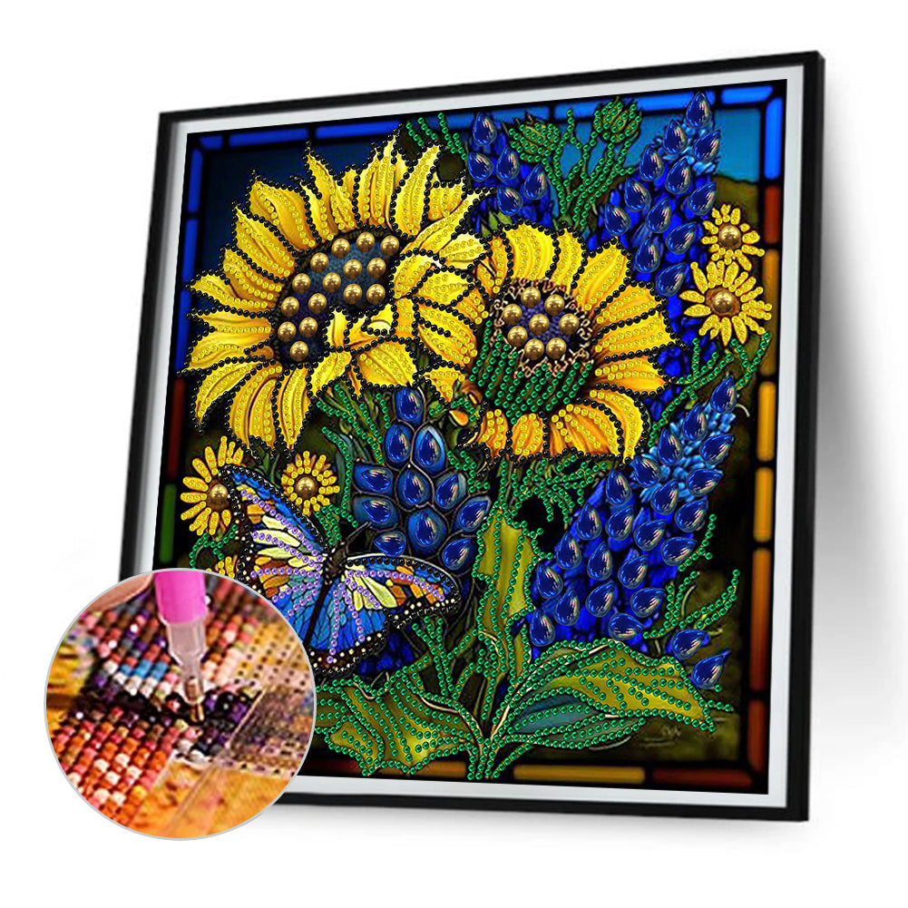 Glass Painting Lavender Sunflower - Special Shaped Drill Diamond Painting 30*30CM