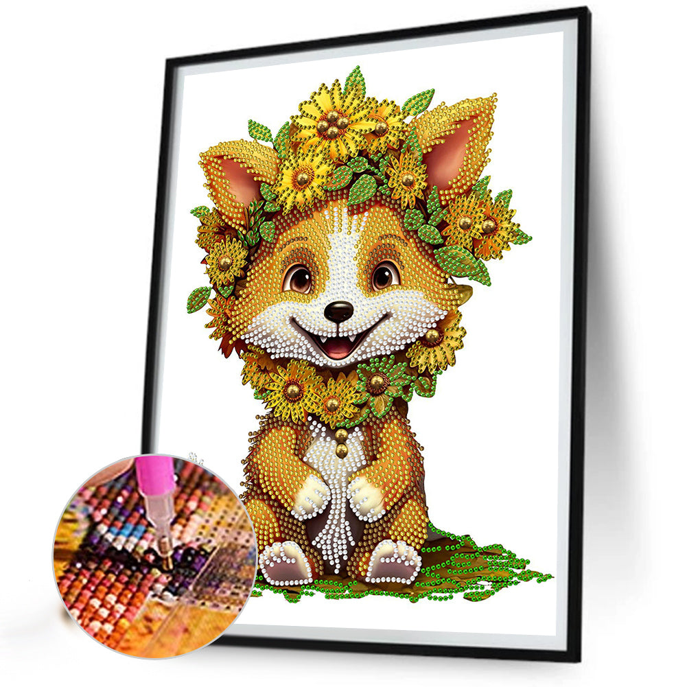 Sunflower Fox - Special Shaped Drill Diamond Painting 30*40CM