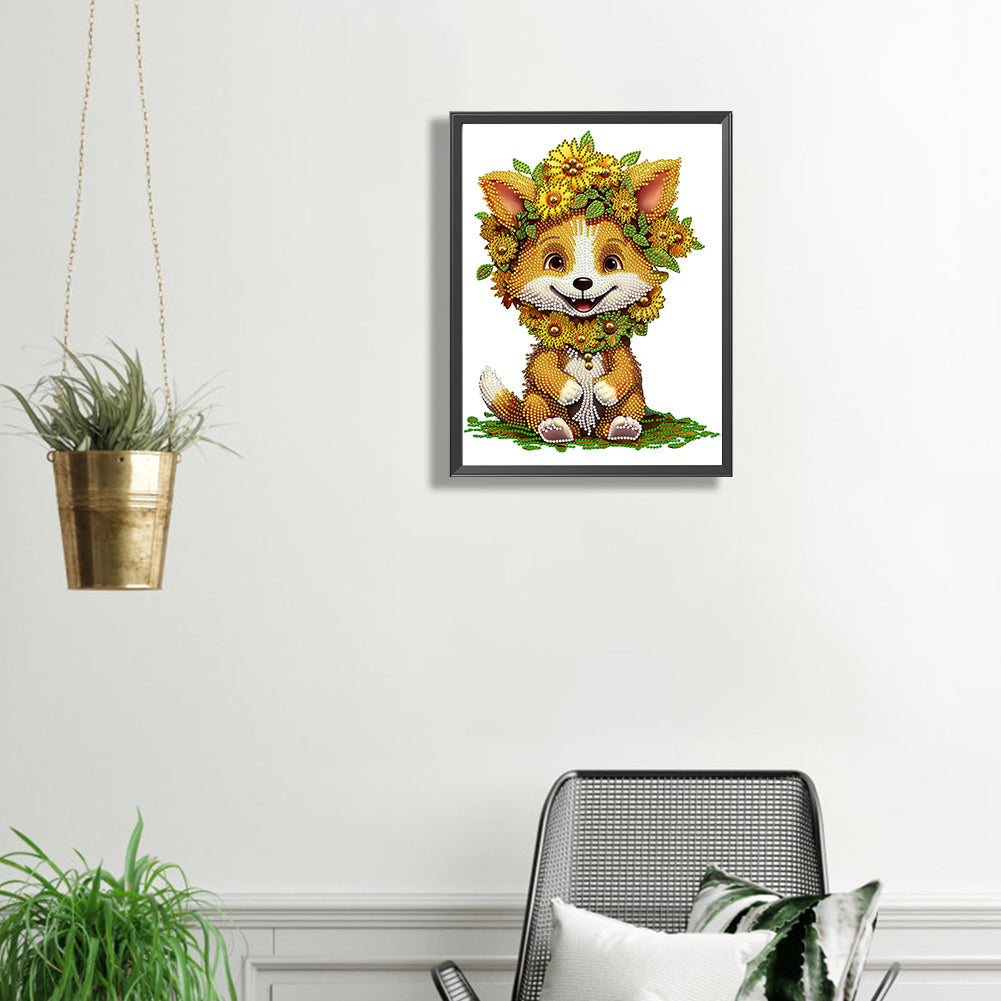 Sunflower Fox - Special Shaped Drill Diamond Painting 30*40CM