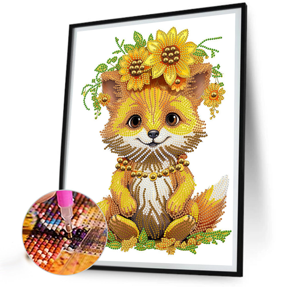 Sunflower Fox - Special Shaped Drill Diamond Painting 30*40CM