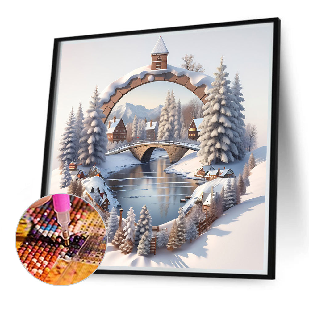 Snow Scene Outside The House - Full Round Drill Diamond Painting 40*40CM