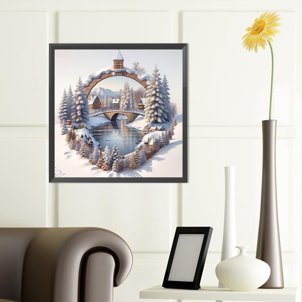 Snow Scene Outside The House - Full Round Drill Diamond Painting 40*40CM