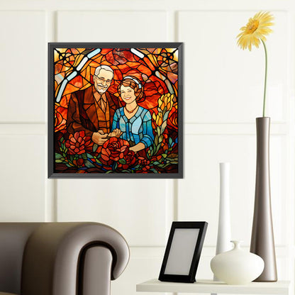 Elderly Couple Glass Painting - Full Round Drill Diamond Painting 40*40CM