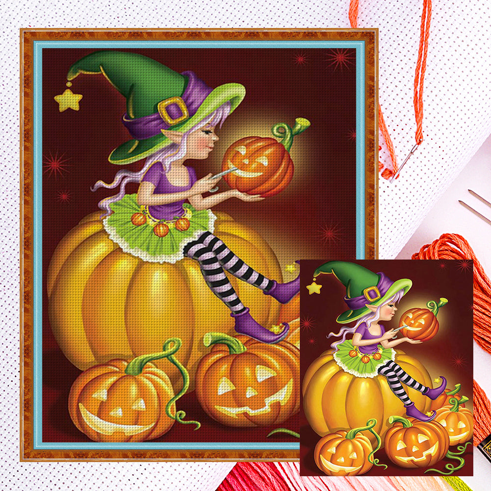 Halloween Pumpkin Witch - 11CT Counted Cross Stitch 40*50CM