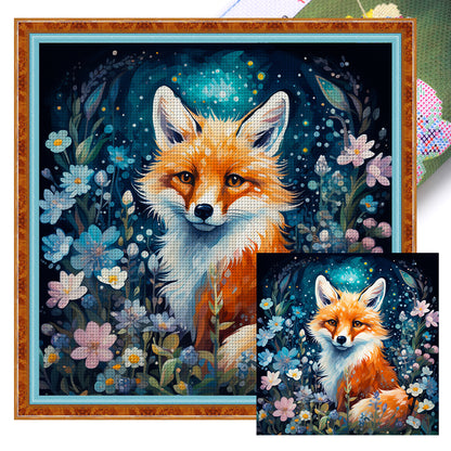 Flowers Fox - 11CT Stamped Cross Stitch 50*50CM