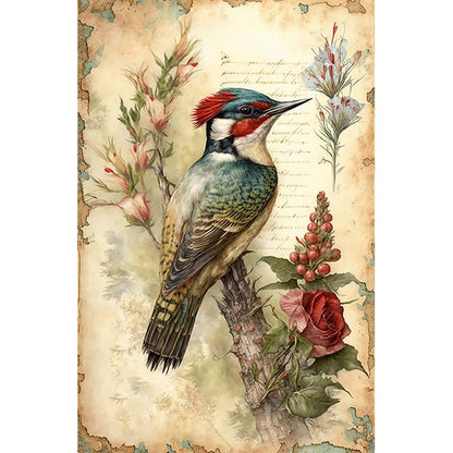 Retro Poster - Woodpecker And Flowers - 11CT Counted Cross Stitch 40*60CM