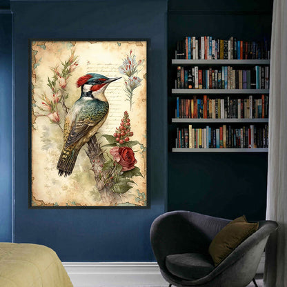 Retro Poster - Woodpecker And Flowers - 11CT Counted Cross Stitch 40*60CM