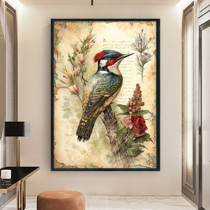 Retro Poster - Woodpecker And Flowers - 11CT Counted Cross Stitch 40*60CM