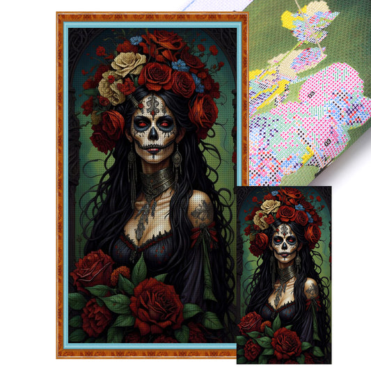 Flowers Skull Woman - 11CT Stamped Cross Stitch 40*70CM