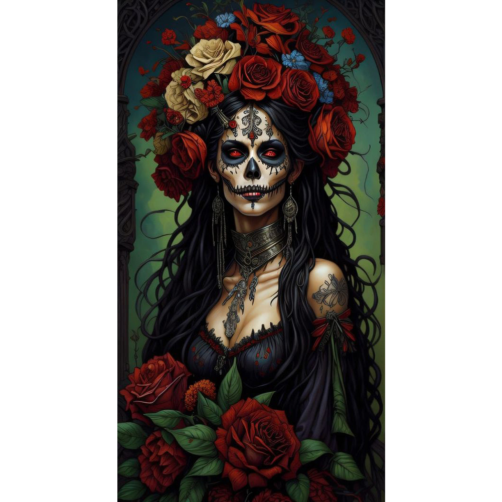 Flowers Skull Woman - 11CT Stamped Cross Stitch 40*70CM