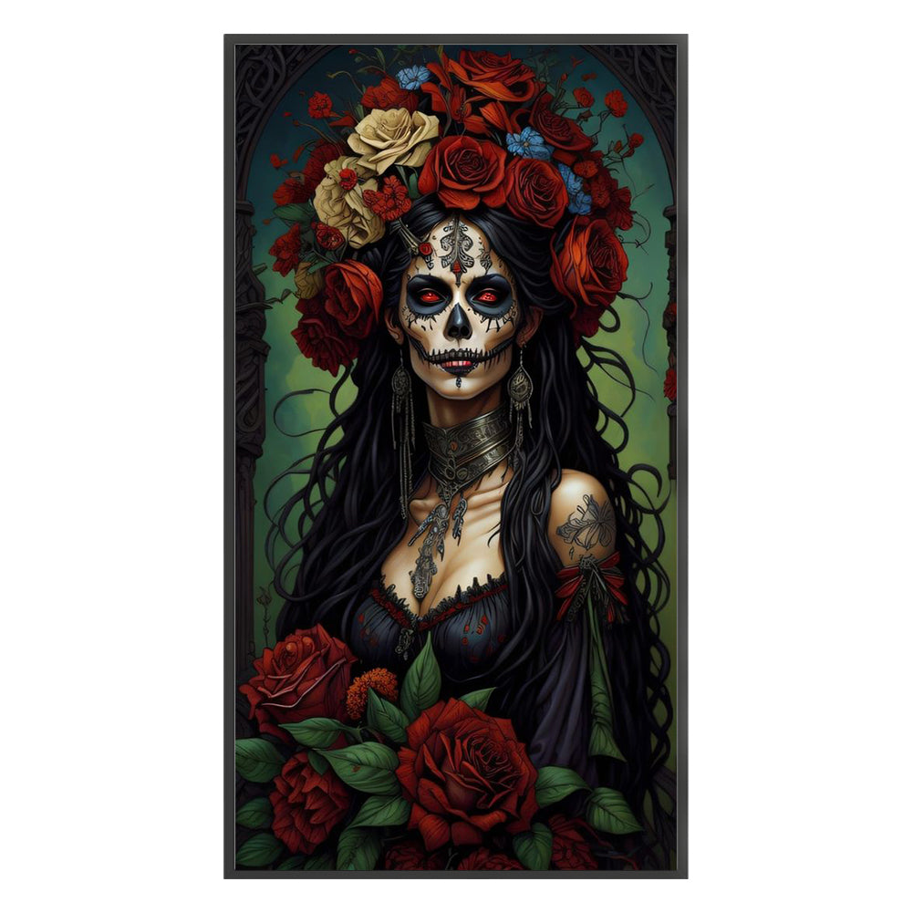 Flowers Skull Woman - 11CT Stamped Cross Stitch 40*70CM