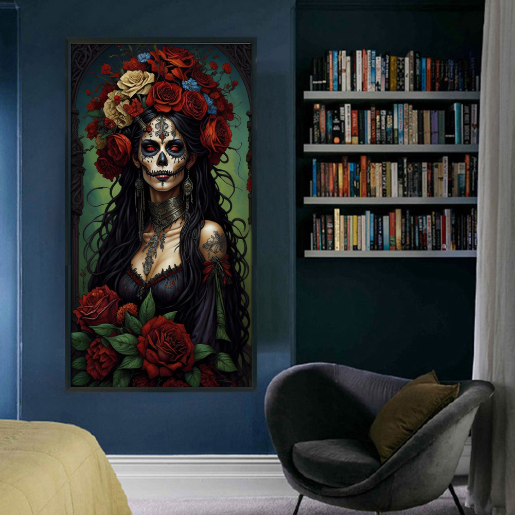 Flowers Skull Woman - 11CT Stamped Cross Stitch 40*70CM