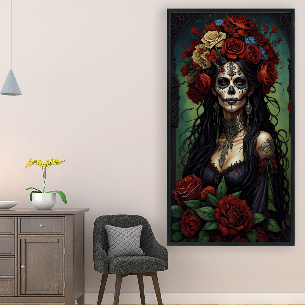 Flowers Skull Woman - 11CT Stamped Cross Stitch 40*70CM