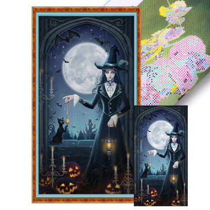 Witch And Black Cat - 11CT Stamped Cross Stitch 40*72CM