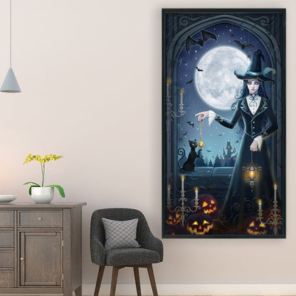 Witch And Black Cat - 11CT Stamped Cross Stitch 40*72CM