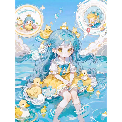 Cartoon Little Girl And Little Duck - 11CT Stamped Cross Stitch 50*65CM