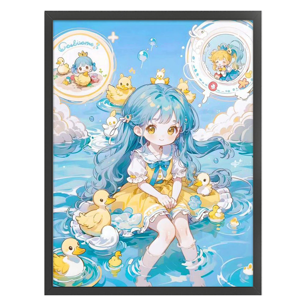 Cartoon Little Girl And Little Duck - 11CT Stamped Cross Stitch 50*65CM