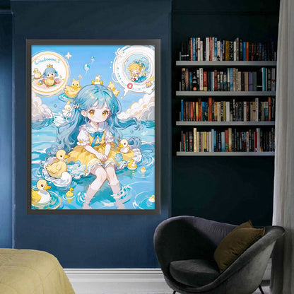 Cartoon Little Girl And Little Duck - 11CT Stamped Cross Stitch 50*65CM