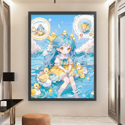 Cartoon Little Girl And Little Duck - 11CT Stamped Cross Stitch 50*65CM