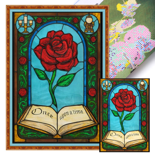 Glass Painting-Rose - 11CT Stamped Cross Stitch 50*70CM