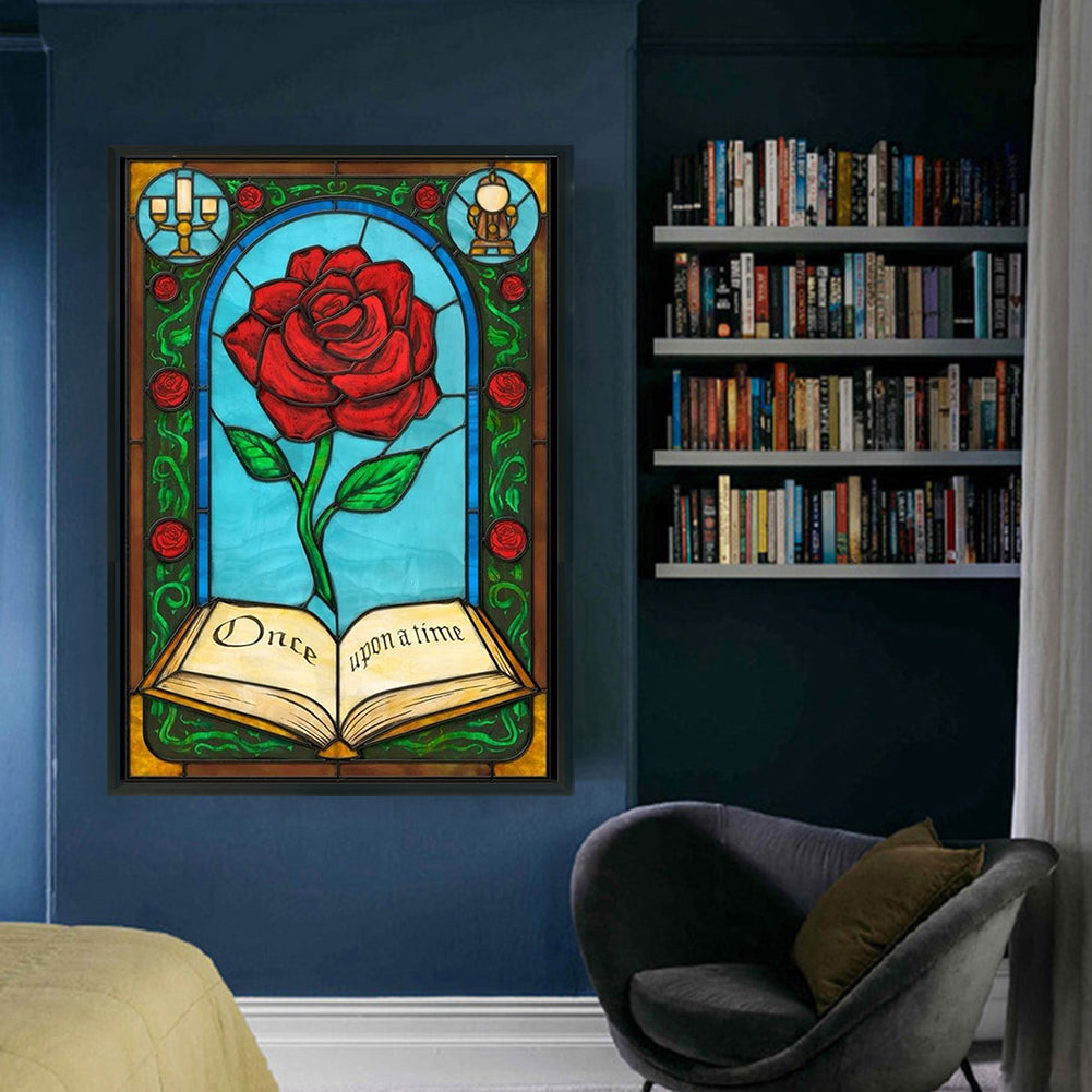 Glass Painting-Rose - 11CT Stamped Cross Stitch 50*70CM