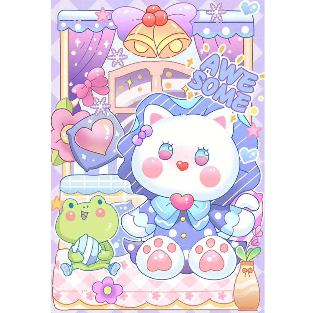Cartoon Kitten And Frog - 11CT Stamped Cross Stitch 50*70CM