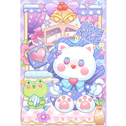 Cartoon Kitten And Frog - 11CT Stamped Cross Stitch 50*70CM