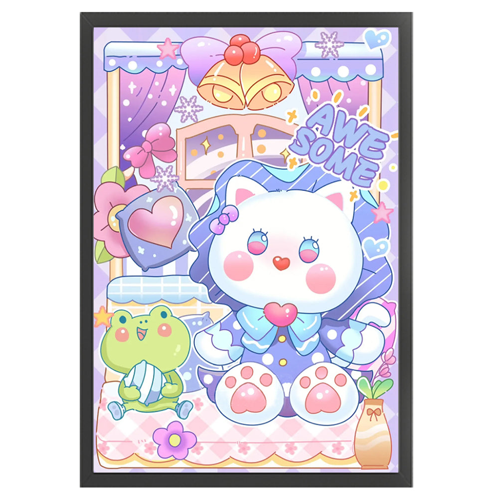 Cartoon Kitten And Frog - 11CT Stamped Cross Stitch 50*70CM