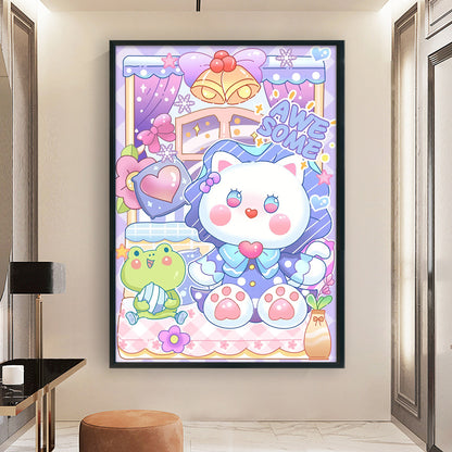 Cartoon Kitten And Frog - 11CT Stamped Cross Stitch 50*70CM