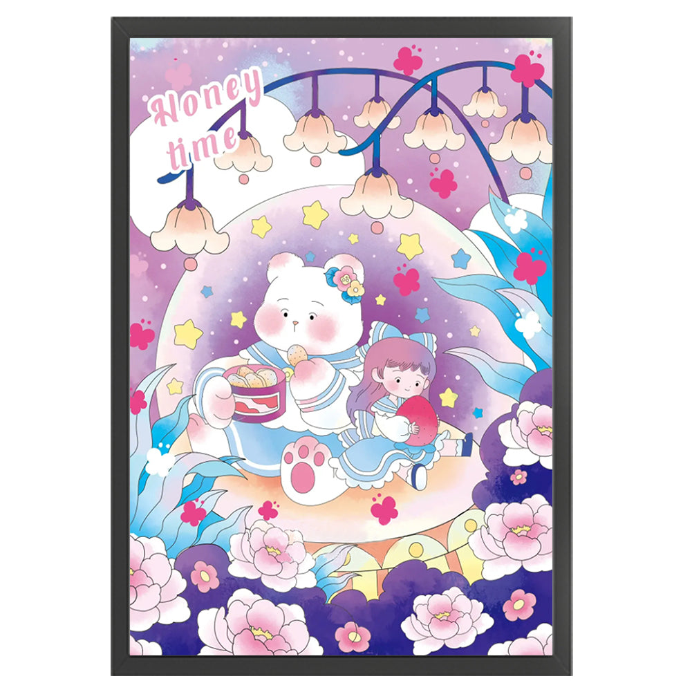 Cartoon Girl And Bear - 11CT Stamped Cross Stitch 50*70CM