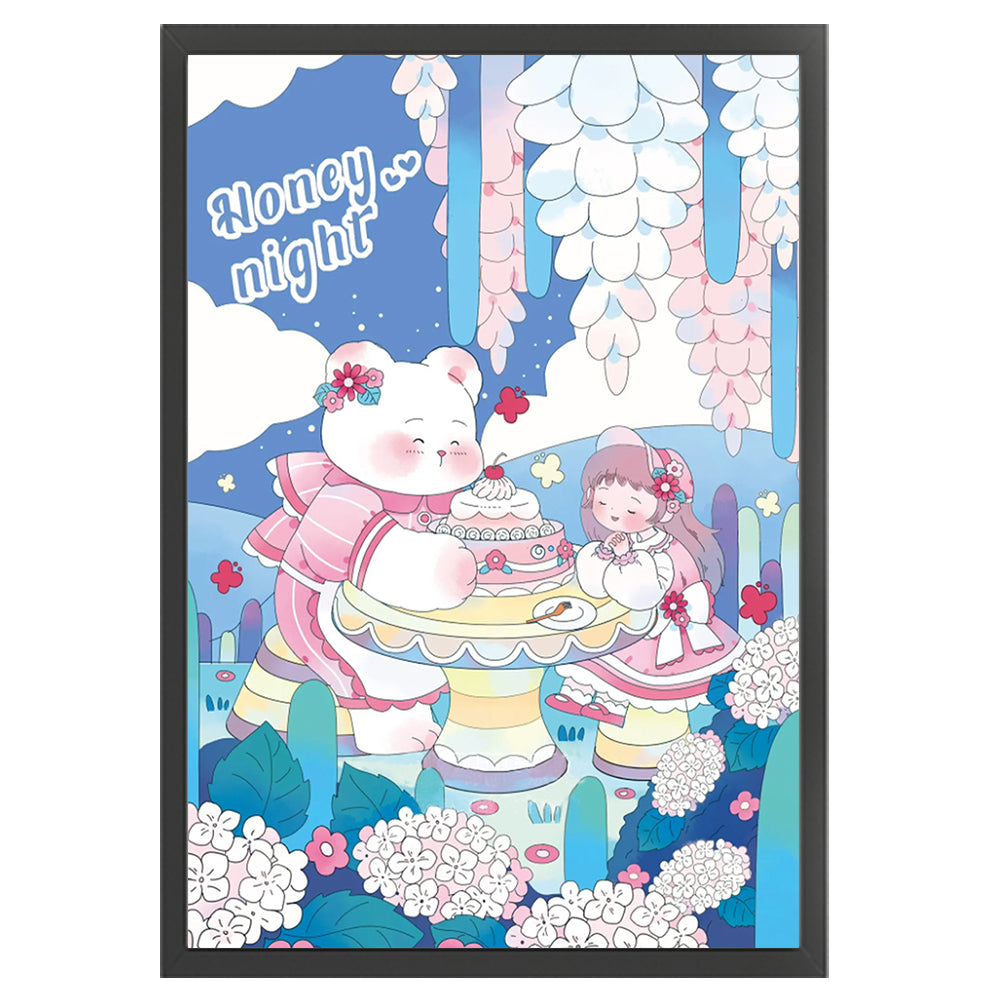 Cartoon Girl And Bear - 11CT Stamped Cross Stitch 50*70CM