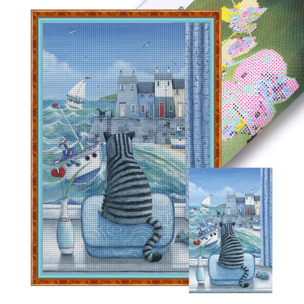 Cat Looking Out The Window - 11CT Stamped Cross Stitch 50*75CM