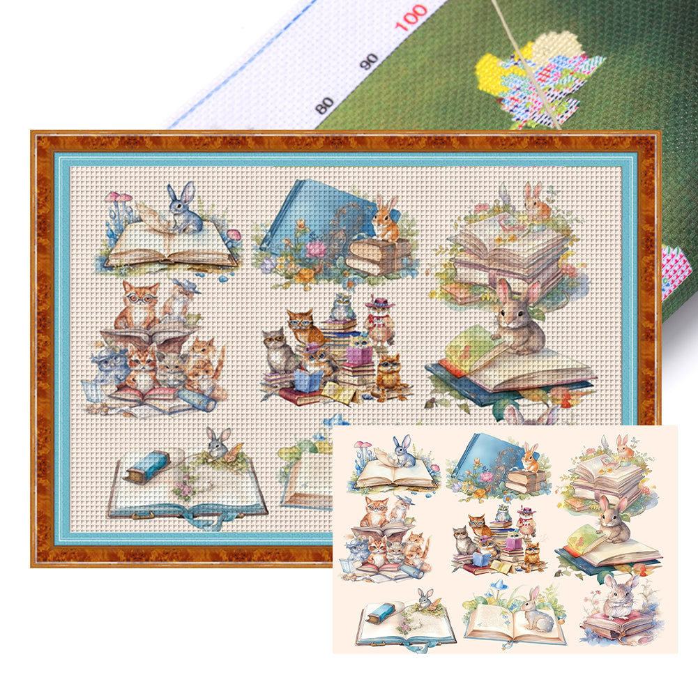 Animals And Books - 11CT Stamped Cross Stitch 90*67CM