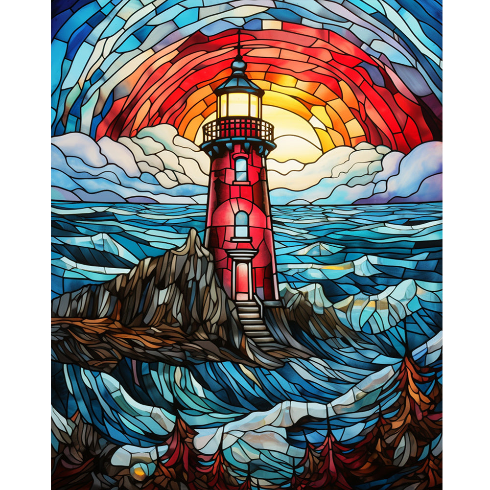 Lighthouse Glass Painting - Full Round Drill Diamond Painting 40*50CM