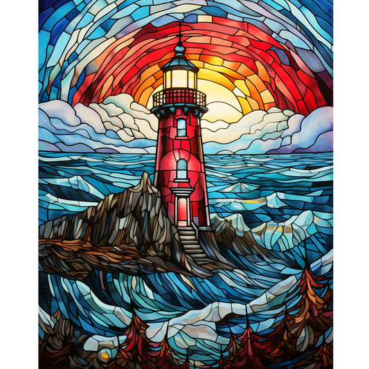 Lighthouse Glass Painting - Full Round Drill Diamond Painting 40*50CM