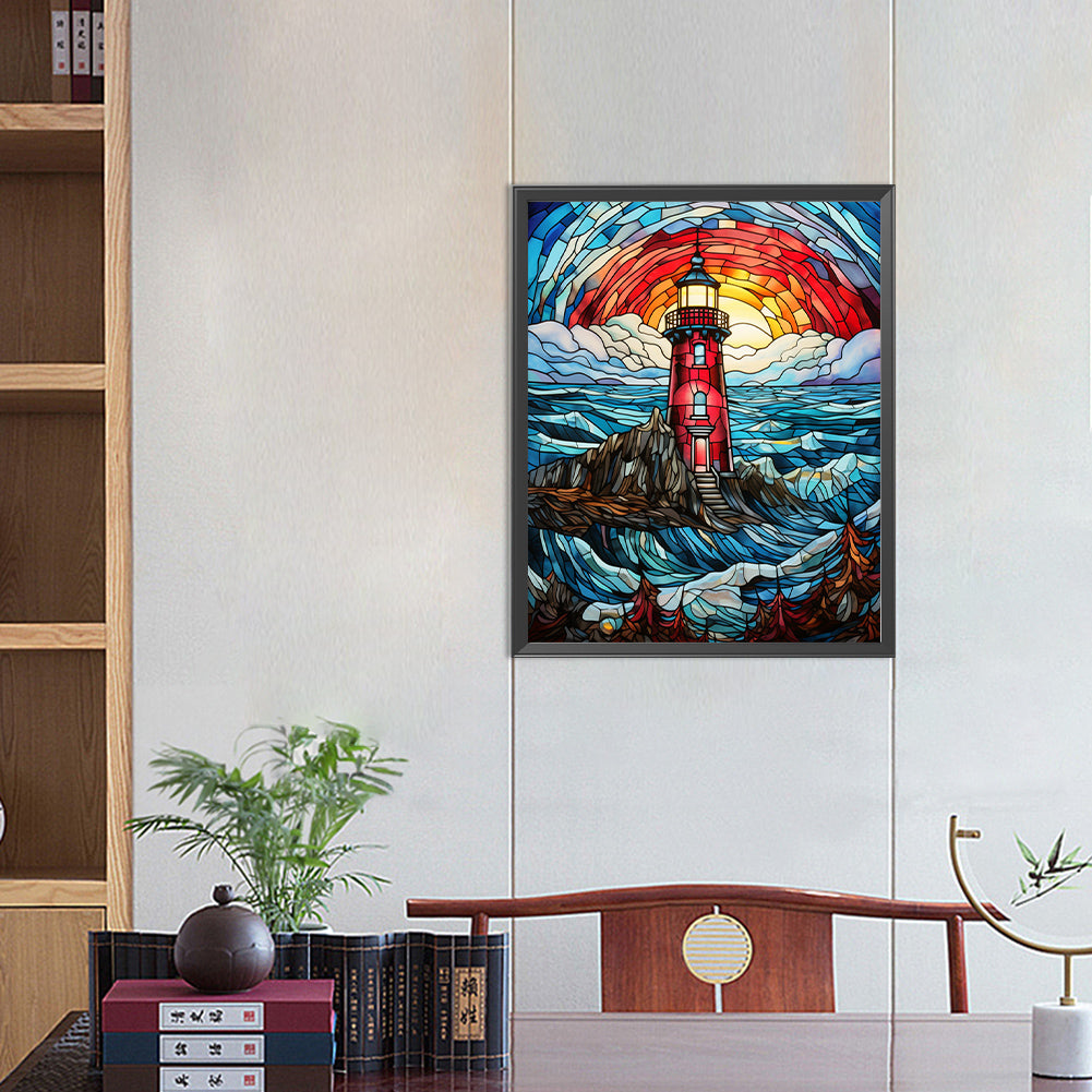 Lighthouse Glass Painting - Full Round Drill Diamond Painting 40*50CM