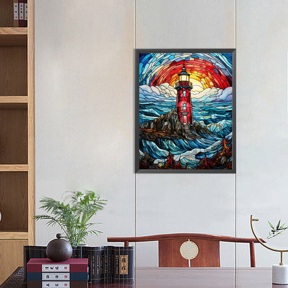 Lighthouse Glass Painting - Full Round Drill Diamond Painting 40*50CM