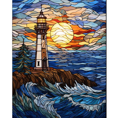 Lighthouse Glass Painting - Full Round Drill Diamond Painting 40*50CM