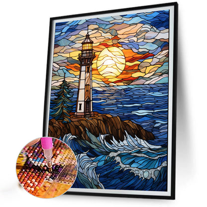 Lighthouse Glass Painting - Full Round Drill Diamond Painting 40*50CM