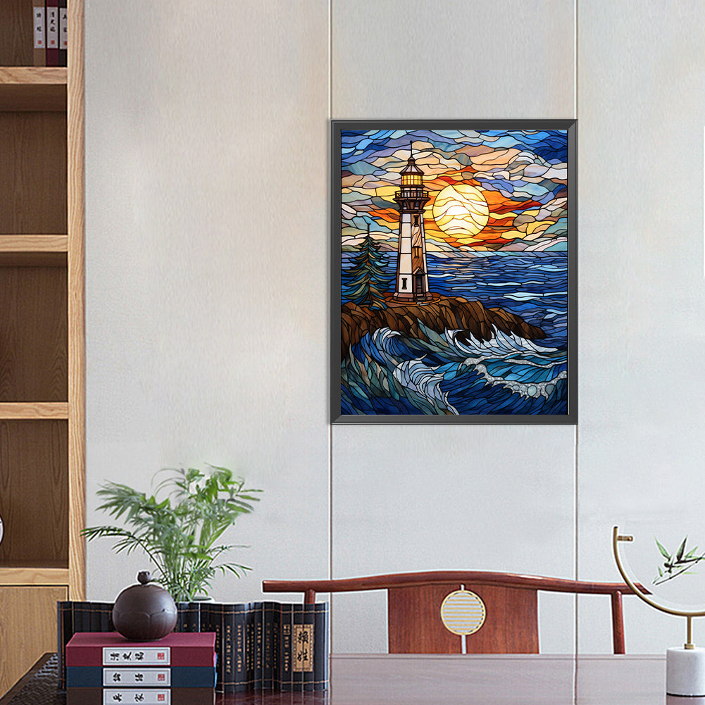 Lighthouse Glass Painting - Full Round Drill Diamond Painting 40*50CM