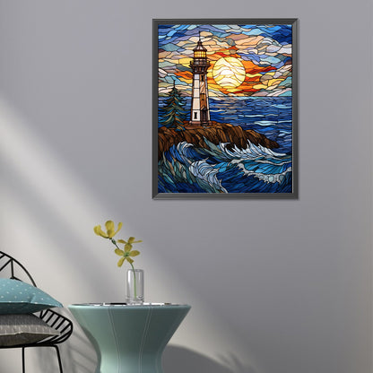 Lighthouse Glass Painting - Full Round Drill Diamond Painting 40*50CM