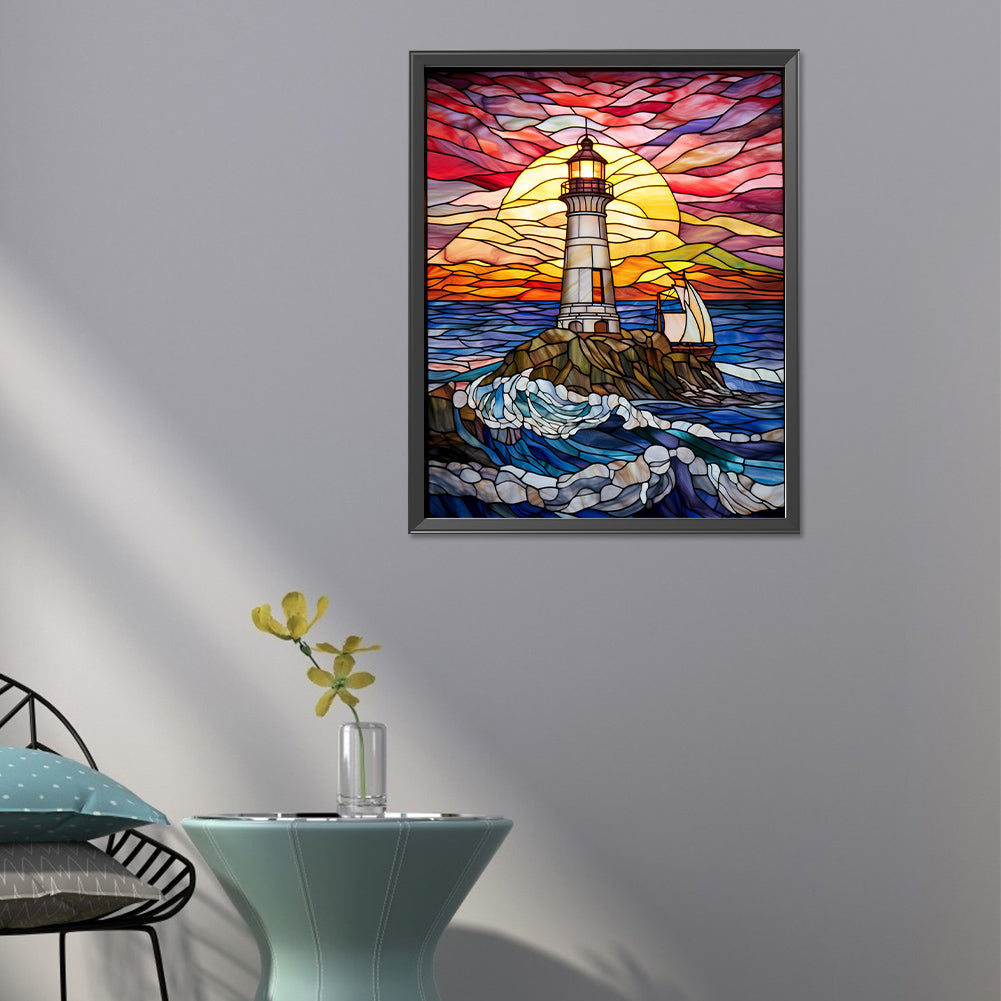 Lighthouse Glass Painting - Full Round Drill Diamond Painting 40*50CM